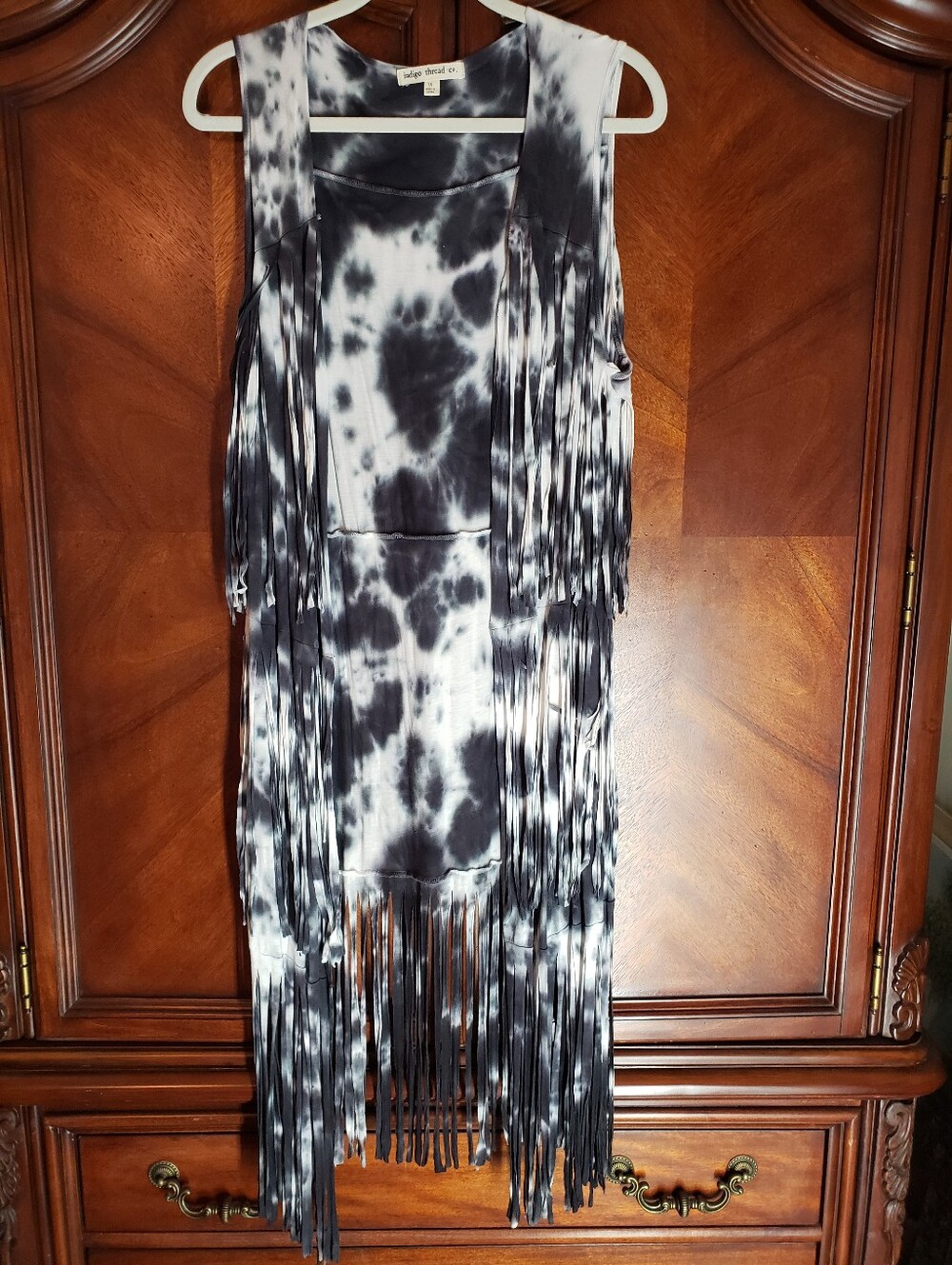 Tie-Dye Fringe Vest - Black & White